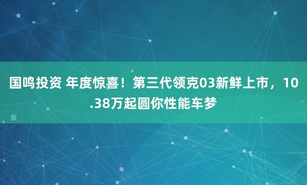 国鸣投资 年度惊喜！第三代领克03新鲜上市，10.38万起圆你性能车梦